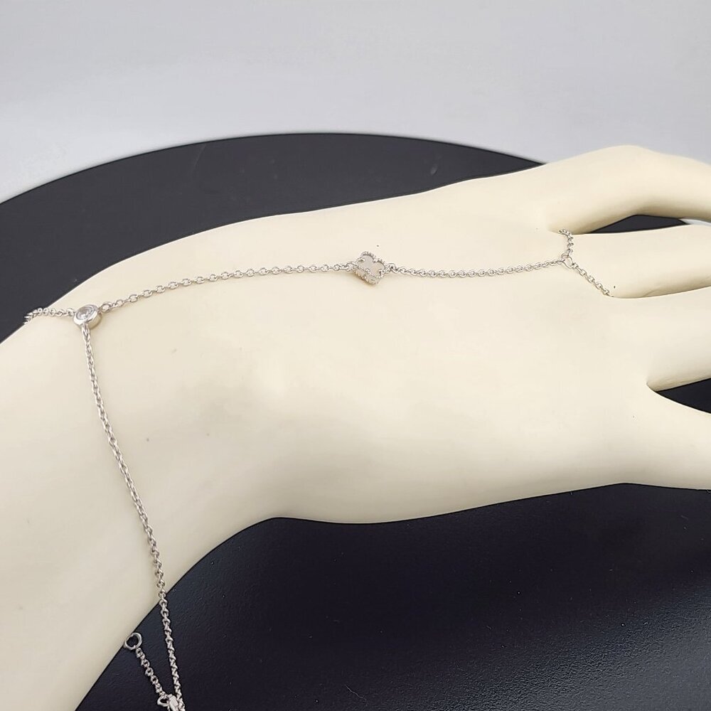 Sterling Silver Clover Hand Bracelet with Ring - Picture 5 of 9